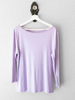 Talbots Pima Cotton Bateau Neck Tee Spring Lilac Long Sleeve Top Womens L